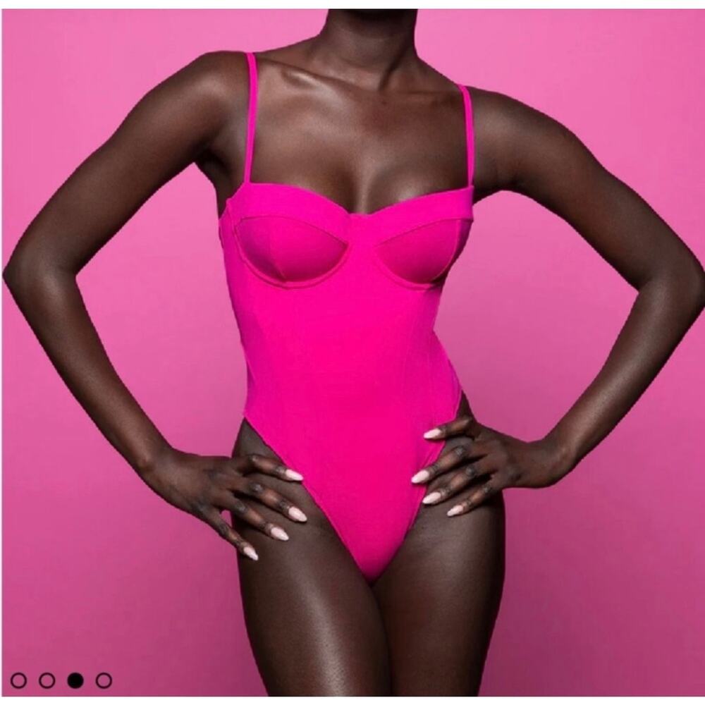 TA3 Hot Pink Pushy Swimsuit Size Medium Short with B cups high cut NWOT